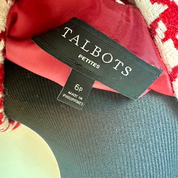 Talbots Petite Red/White Moto Herringbone Plaid Blazer Sz 6P - Picture 8 of 10